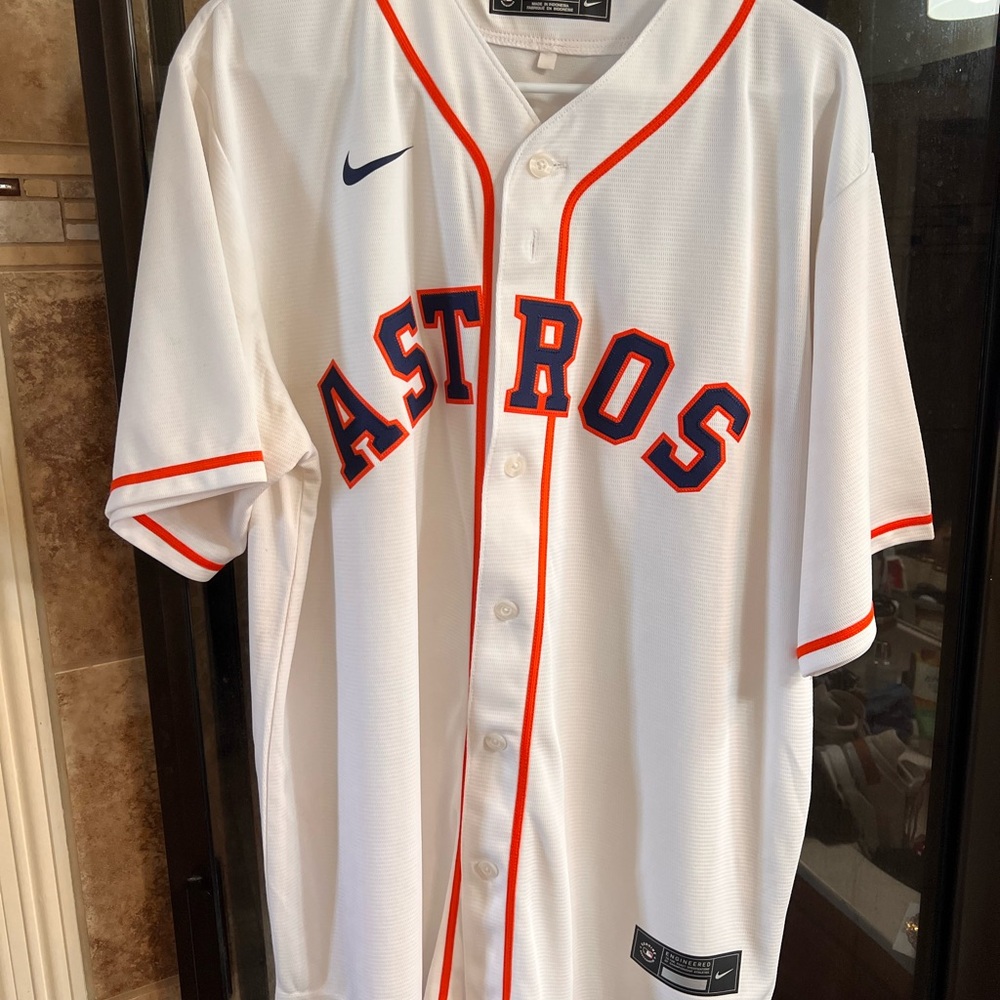 LG White Houston Astros Jersey with Orange and Blue Accents